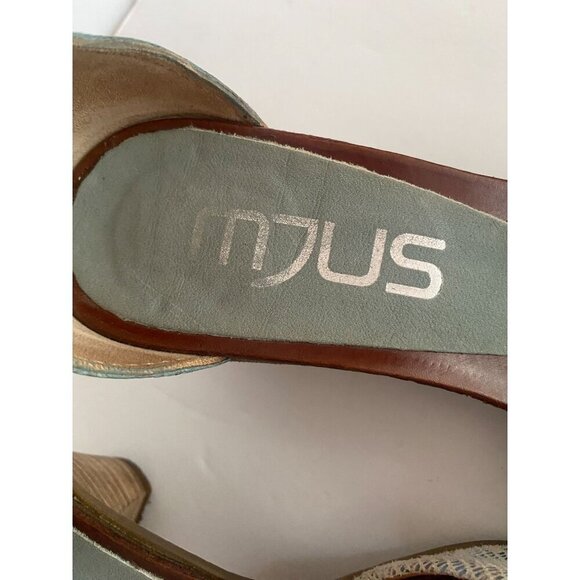 MJUS Teal and Aqua Leather Open Toe Block Heel Ankle Strap Sandal 40 - Picture 2 of 8